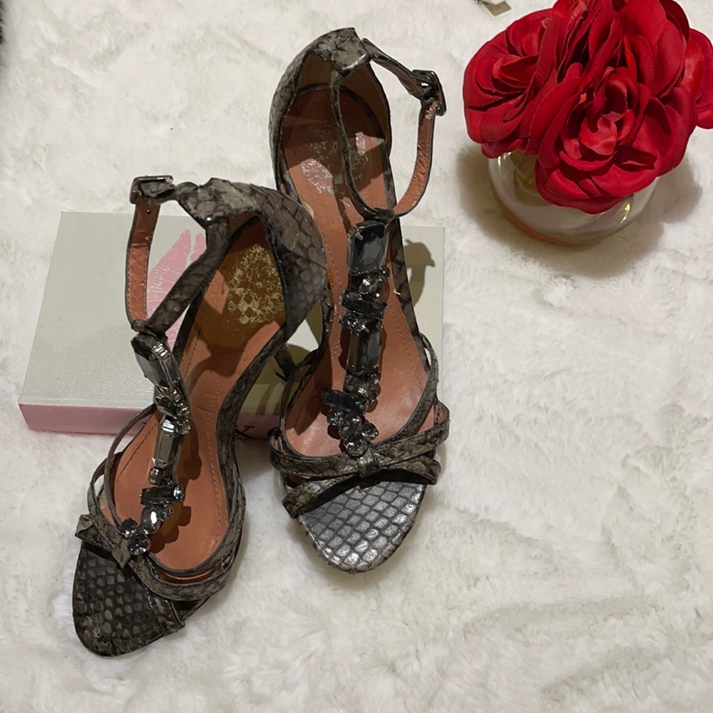 *Vince Camuto Grey /Snake Jeweled Heeled Sandals.  #30